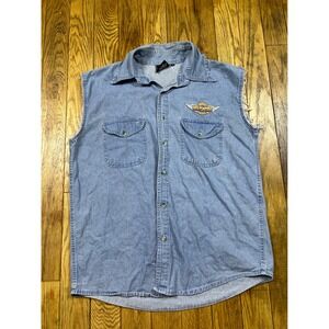 Vintage Road Wild Hogs House Denim Biker Sleeveless‎ Shirt Vest Large